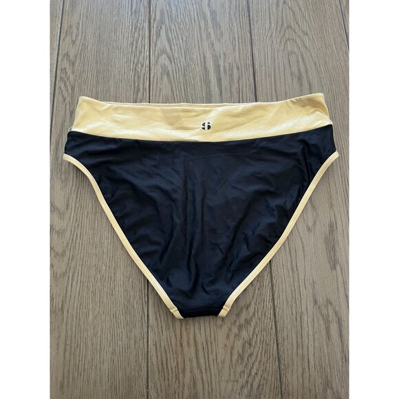 NWT Sport Illustrated Black & Gold High-Waisted Bikini Bottoms XL Swimwear - Picture 2 of 5